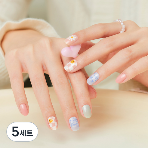 데싱디바 글로우 네일스티커 + Prep Pad 2p + Nail File 세트, 스마일 데이지, 5세트