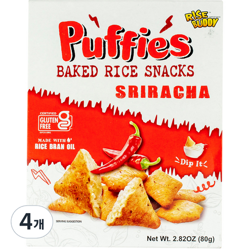 와이드페이스 라이스버디 스리라차맛 퍼피 베이크드 라이스 스낵, 80g, 4개