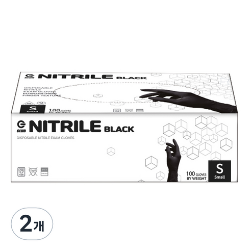 지클럽 니트릴 장갑 100p, 블랙, 소(S), 2개