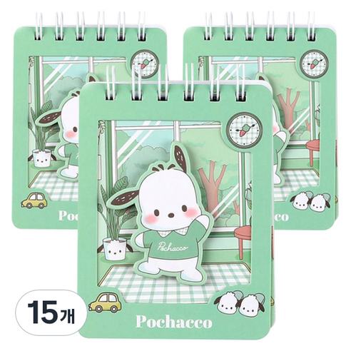 산리오캐릭터즈 입체 핸디 노트 Room 포차코 100매, 민트, 15개