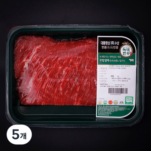 녹색한우 무항생제인증 양지 덩어리 1+등급 국거리 + 수육용 (냉장), 300g, 5개