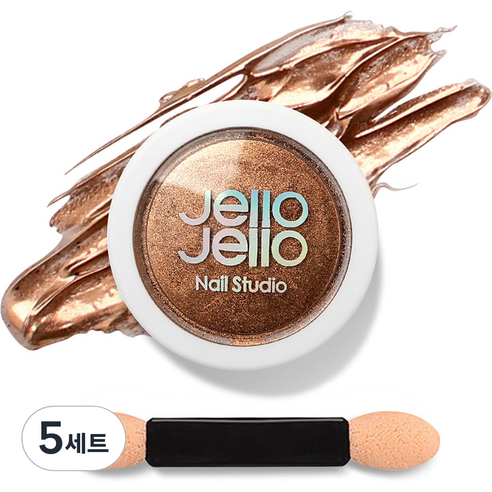 젤로젤로 젤네일 아트 엣지빔 미러 파우더 글리터 + 브러쉬 세트, 5세트, JP03 골드브론즈(글리터)