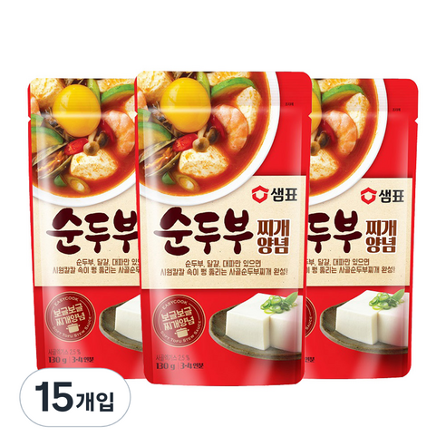 샘표 순두부찌개 양념, 130g, 15개