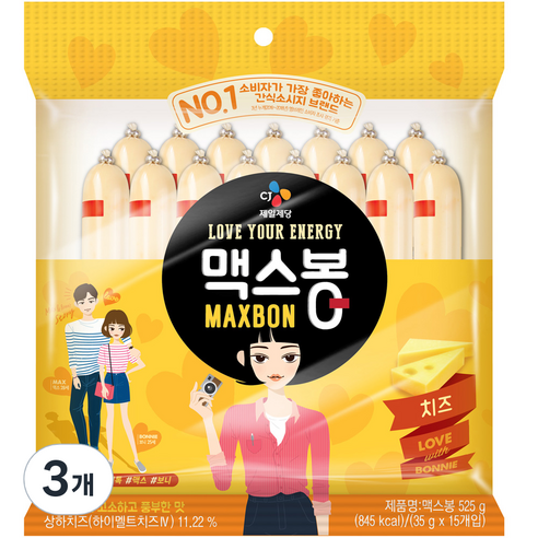 맥스봉 치즈 15p, 525g, 3개