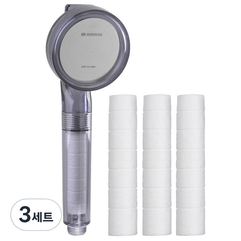 미리내 파워 업 수압 상승 샤워기헤드 투명 + 정수 필터 3p 세트, 3개