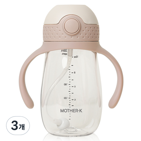 마더케이 유아용 허그 추 빨대컵, 300ml, 3개, 핑크베이지