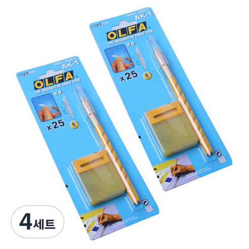올파 디자인컷터칼 AK-1 + 컷터날 6mm 25p, 혼합 색상, 4세트