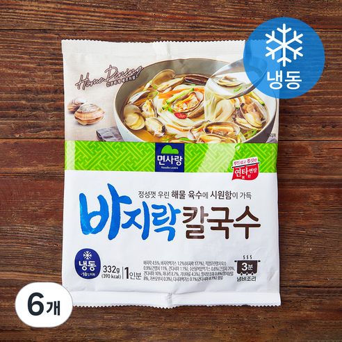 면사랑 바지락칼국수 1인분 (냉동), 332g, 6개