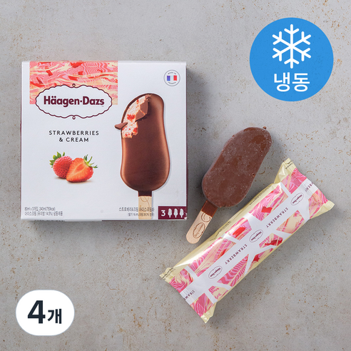 하겐다즈 멀티바 아이스크림 스트로베리 앤 크림 (냉동), 80ml, 3개입, 4개