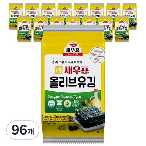 새우표 완도 올리브유 도시락김, 5g, 96개