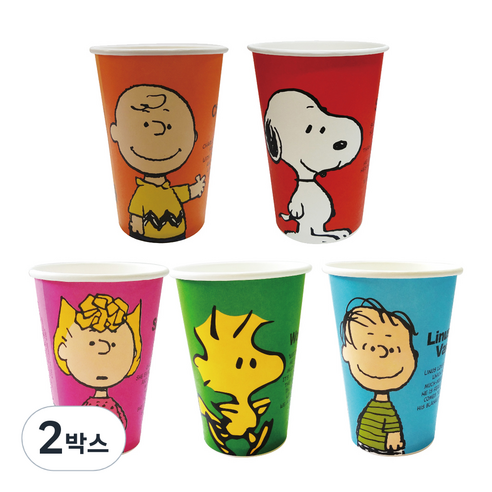 피너츠 스누피 칼라 일회용 종이컵 5종 390ml, 100개입, 2개
