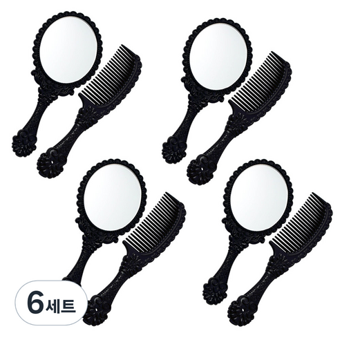 세븐스타 미미세트 거울 4p + 빗 4p 소형, 블랙, 6세트