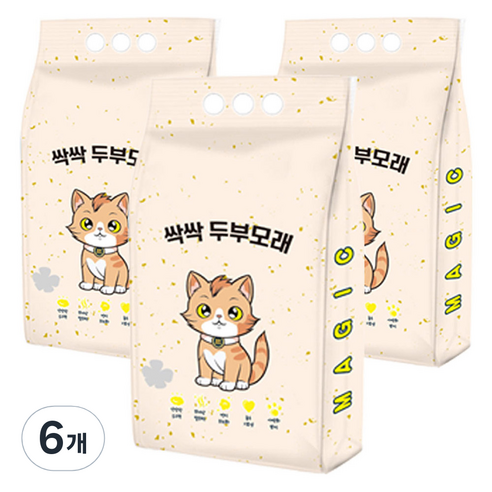 메디펫 고양이 싹싹 두부모래 가는입자, 6개, 8L, 무향