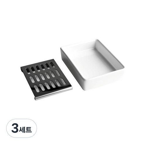 아토소 도자스텐 비누 받침대 디쉬 + 트레이, 디쉬(백자), 트레이(실버), 3세트