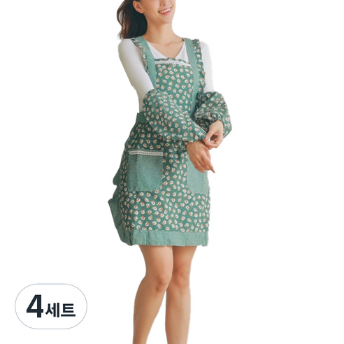 프릴 꽃무늬 앞치마 + 팔토시 세트, TYPE04, 4세트