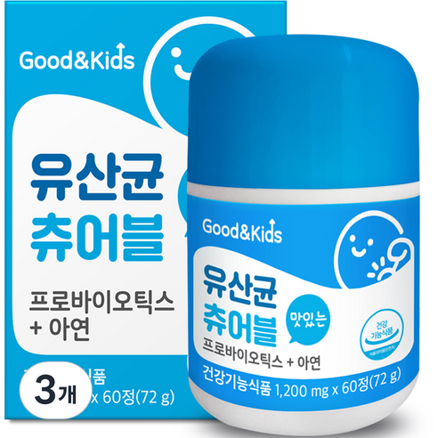 내츄럴플러스 유아용 굿앤키즈 맛있게 씹어먹는 유산균 72g, 60정, 3개