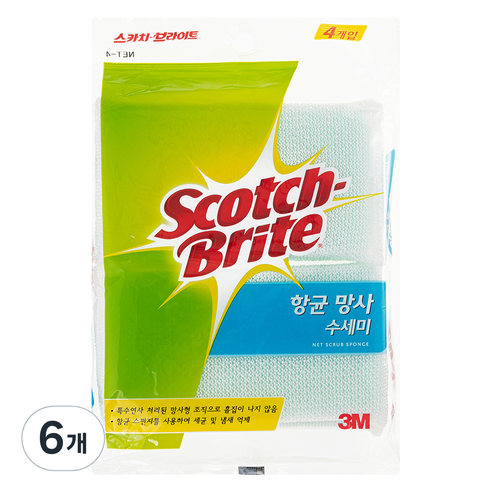 스카치브라이트 항균 망사 수세미, 4개입, 6개
