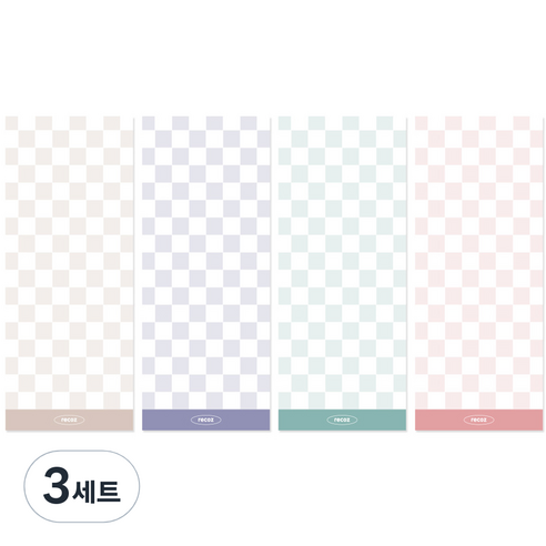 리코즈 체커보드 메모패드 4종 세트, 피치, 바닐라, 라벤더, 민트, 3세트