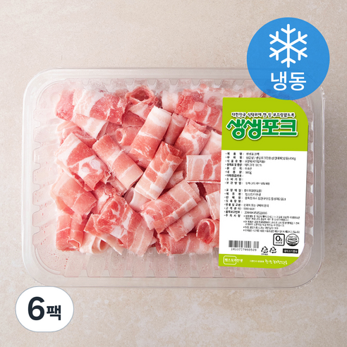 생생포크 한돈 대패 삼겹살 구이용 (냉동), 800g, 6팩