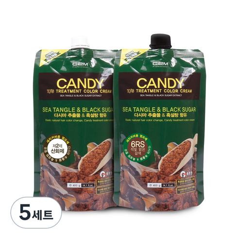 C2M 캔디 티에스 트리트먼트 칼라 크림 염모제 1제 400ml + 2제 400ml, 적빛 밝은 갈색(6RS), 5세트