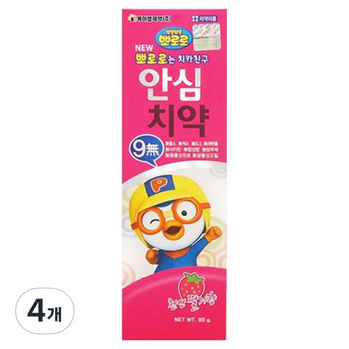 케이엠제약 뽀로로 안심 키즈치약 천연딸기향, 80g, 4개