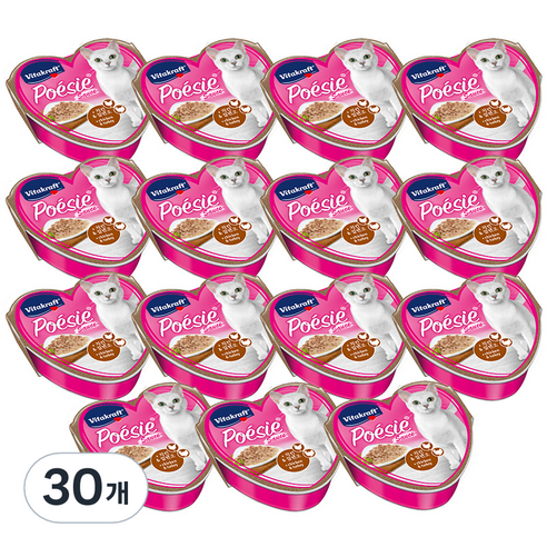 비타크래프트 성묘용 포에시 하트캔 고양이 주식 파우치, 치킨 + 칠면조, 85g, 30개