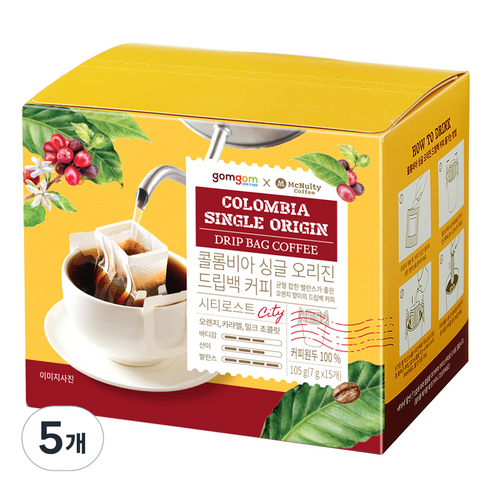 곰곰 콜롬비아 싱글오리진 드립백 커피, 7g, 15개입, 5개