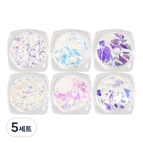 메이브라운 플랫 유리조각 네일글리터 오로라 6종 M10131, 혼합 색상, 5세트