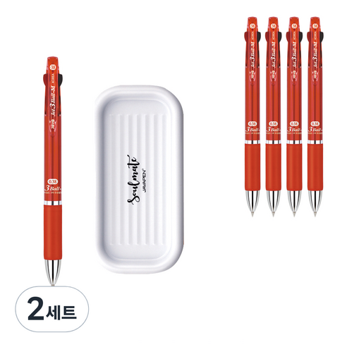 자바펜 제트3볼 M 펜 0.38mm 5p + 펜트레이 세트, 레드(볼펜), 랜덤발송(펜트레이), 2세트