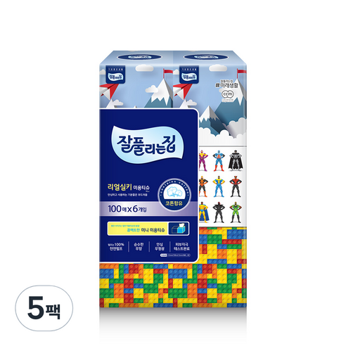잘풀리는집 천연펄프 리얼실키 미니 각티슈 100매, 6개입, 5팩