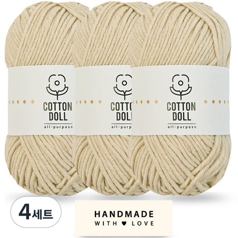 니뜨 코튼돌실 50g x 3p + 코튼 라벨 세트, 4세트, 35 연베이지
