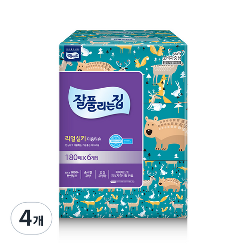 잘풀리는집 리얼 실키 미용티슈 2겹, 180매입, 24개