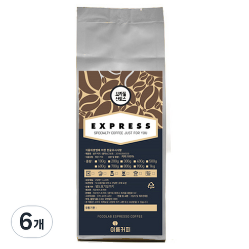 지오빈스 이룸커피 브라질 산토스 원두, 200g, 6개, 프렌치프레스