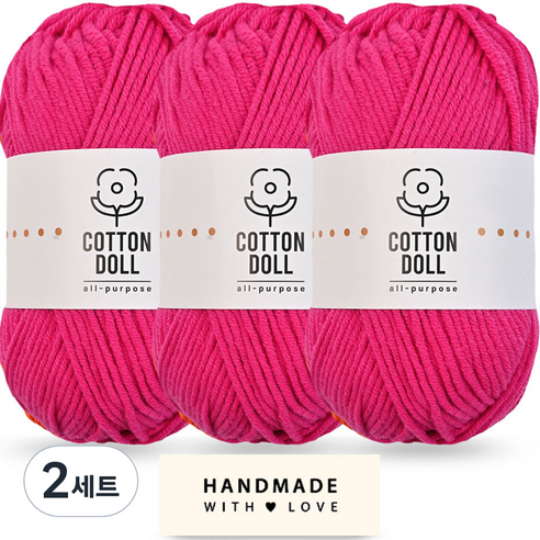 니뜨 코튼돌실 50g x 3p + 코튼 라벨 세트, 2세트, 15 마젠타