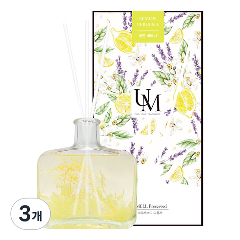 유멜 프리저브드 디퓨저 + 화이트 섬유스틱 3p, 레몬버베나, 200ml, 3세트