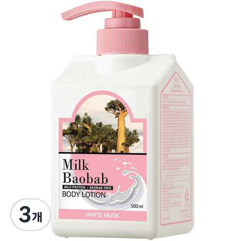 밀크바오밥 대용량 바디로션 화이트머스크향, 500ml, 3개