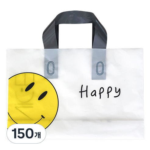 스마일 손잡이 비닐 가방, 노랑, 150개