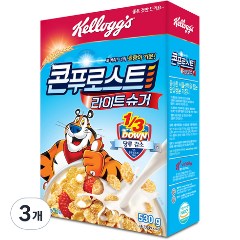 켈로그 콘푸로스트 라이트슈거 시리얼, 530g, 3개