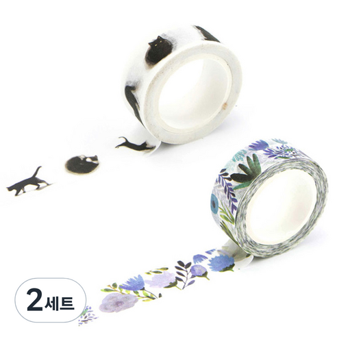 라이프포인트 내츄럴 일러스트 마스킹 테이프 05보라별꽃 세트, 05보라별꽃, 14고양이, 2세트