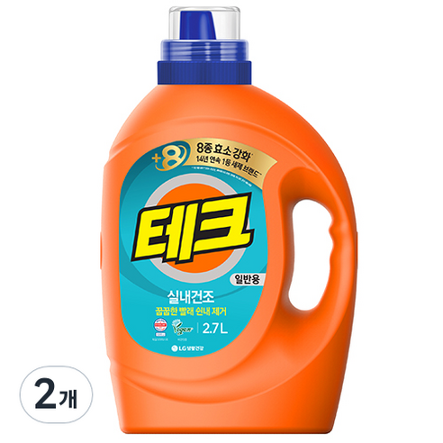 [비건라이프] 테크 실내건조 세탁세제 일반용 본품, 2.7L, 2개