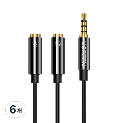 유그린 3.5mm 4극 to 마이크 헤드셋 이어폰 분배기 Y케이블, AV141, 블랙, 6개