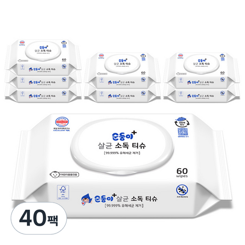 순둥이 살균 소독 티슈 캡형 60p, 60개입, 40개