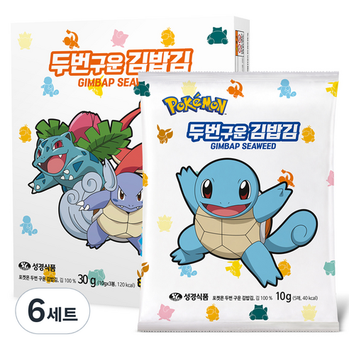 성경식품 포켓몬 두번구운 김밥김 10g 3p + 렌티큘러 스티커 1p 랜덤발송, 6세트