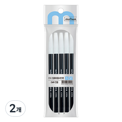 문화연필 컴퓨터용 사인펜 5p, 검정, 2개