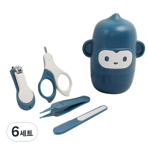 신신살롱 유아용 귀여운 원숭이 손톱깎이 세트, 네이비, 6세트