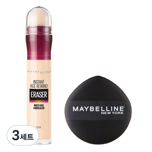 메이블린 뉴욕 에이지 리와인드 쿠션봉 컨실러 6ml + 쿠션 팡팡 퍼프 세트, 라이트, 3세트