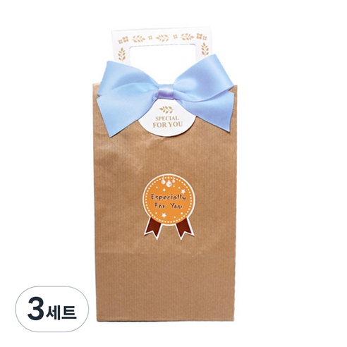 피크닉하우스 리본 손잡이스티커 블루 20p + 크라프트 각대종이봉투 20p + 스티커 20p, 혼합 색상, 3세트