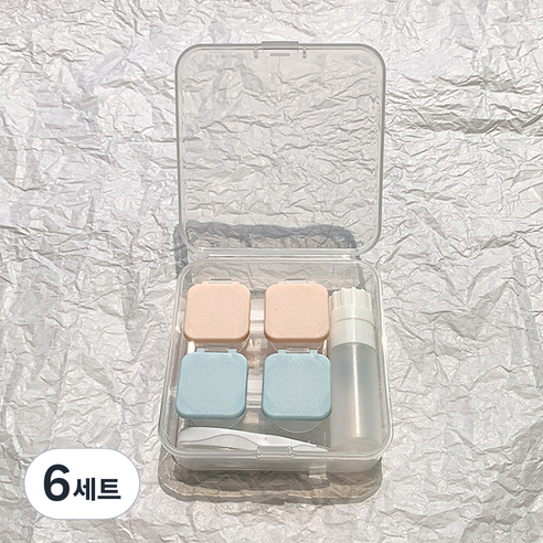알럽뷰 휴대용 콤팩트 렌즈케이스 2p + 보관함, 핑크블루, 6세트