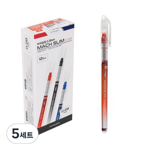 모닝글로리 1000 마하슬림 젤잉크펜 0.28mm 12p, 적, 5세트