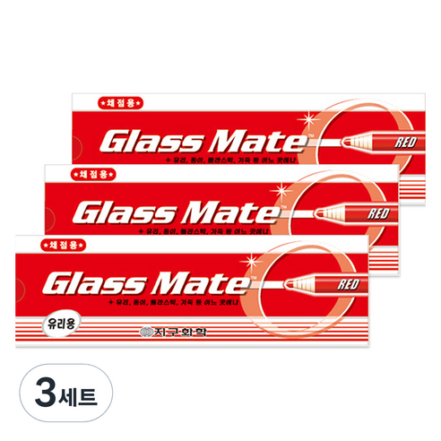 지구화학 글라스메이트 유리용 색연필 빨강 3입 x 12p 세트, 1색, 3세트